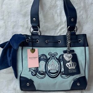 Juicy Couture Light Blue & Navy Crown Shoulder Bag with Charm